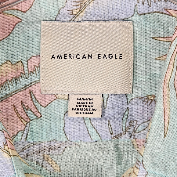 American Eagle Men's Short Sleeve Shirt Button Up Tropical Pastel Medium Island - Picture 9 of 10